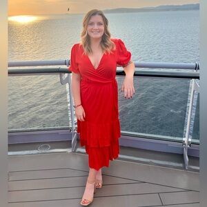 Knox rose red midi wrap dress